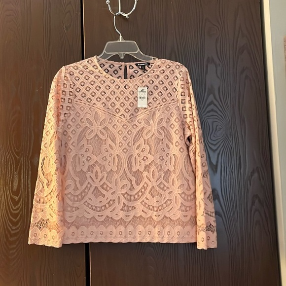 Express peach crocheted long sleeve top. Size Medium. NWT. - Picture 1 of 13